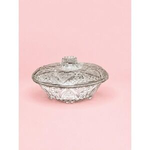 Vintage Pressed Glass Covered Dish Candy Bowl Hearts KIG Malaysia with Lid